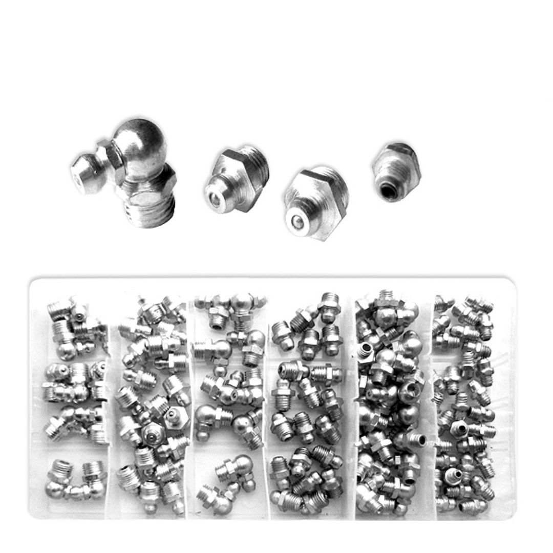 110pc Metric Hydraulic Grease Zerk Zirk Fitting Assortment Straight 90