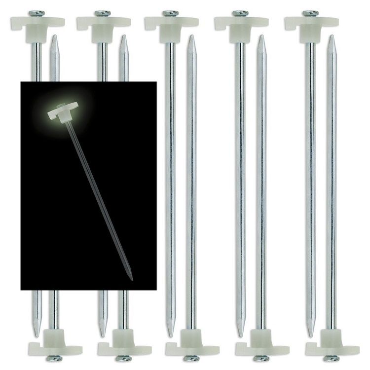 10pk GLOW IN THE DARK Tent Stakes Pegs Heavy Duty Steel Metal Camping