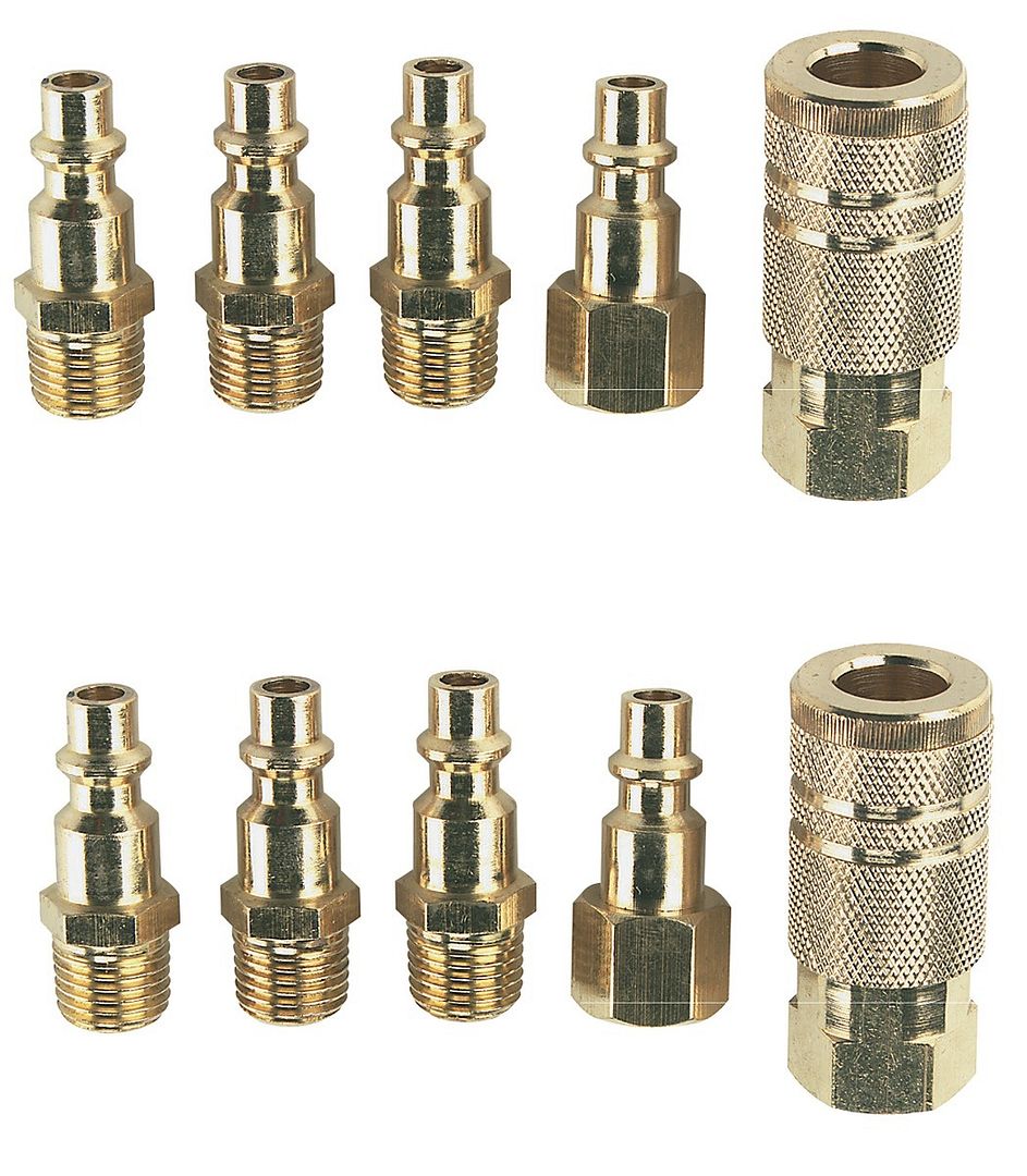 10 PIECE Solid Brass Quick Coupler Set Air Hose Connector Fittings 1/4 ...